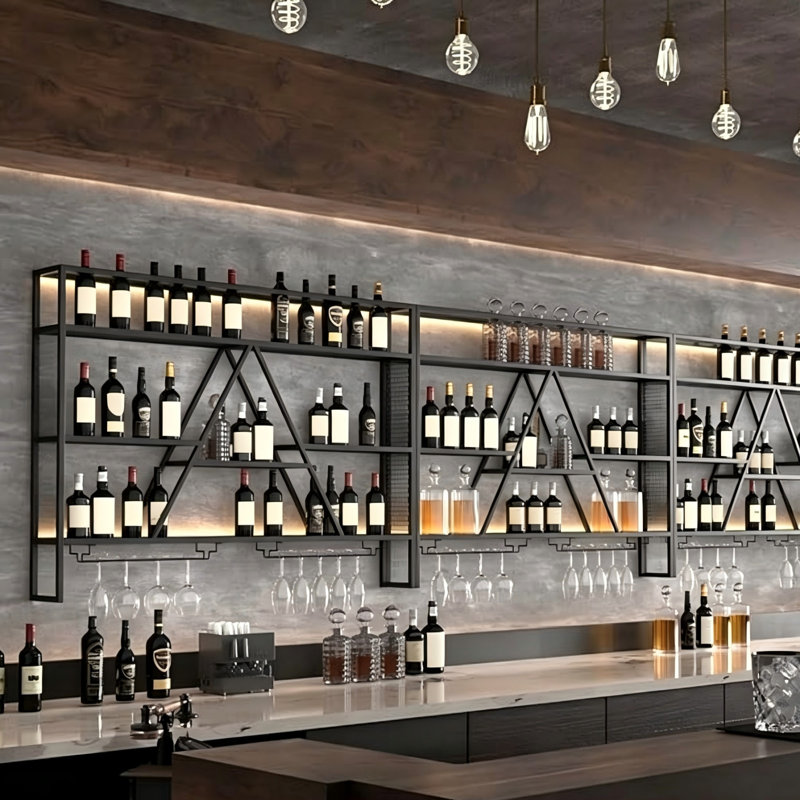 Metal Wall Mounted Wine Shelf for Bottles and Glass Storage
