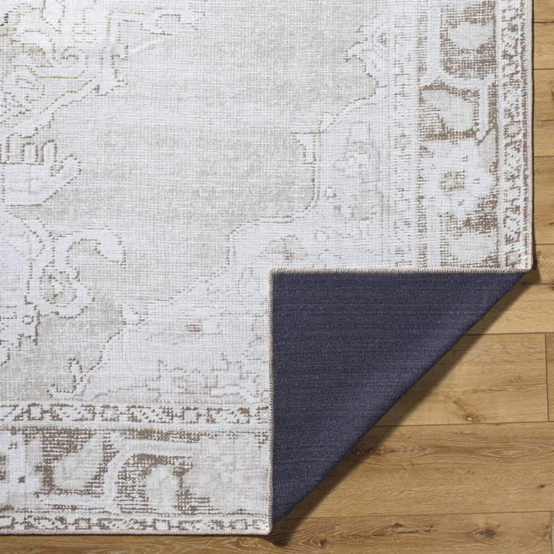 Light Gray Synthetic Medallion Washable Rectangular Area Rug