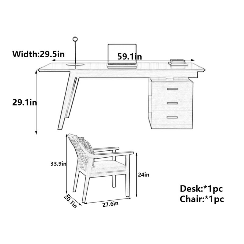 Bureau moderne en bois massif noyer