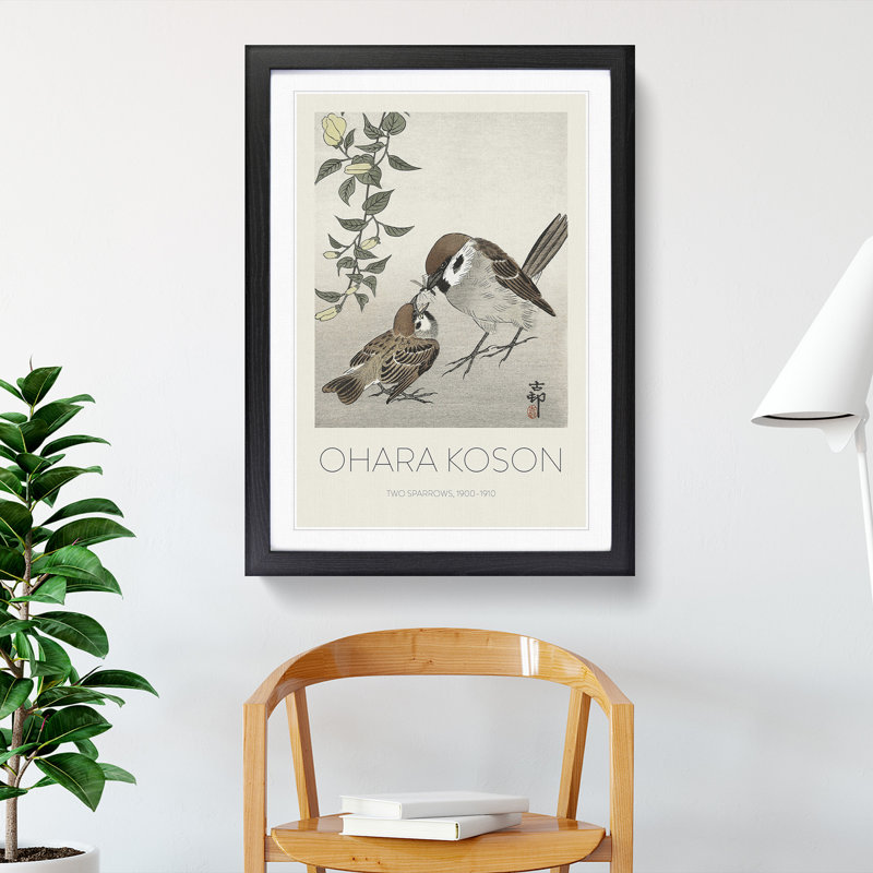 Sparrow Birds & Plants by Ohara Koson - Single Picture Frame Print, 48cm H x 36cm W x 2cm D, Black Framed