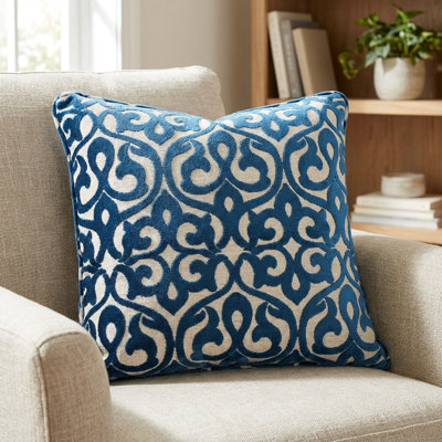 Velvety French Medallion Geometric Luxury Cotton Throw Pillow