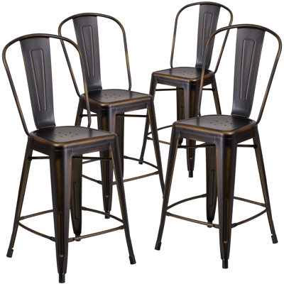 Tabouret de comptoir en métal patiné pour l'intérieur / extérieur de 24 po de hauteur Angelean - noir