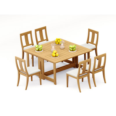 Ensemble de salle à manger de 9 pièces en bois de teck de qualité A: table rectangulaire en forme de papillon et chaises sans accoudoirs Cargin # 11OS1400