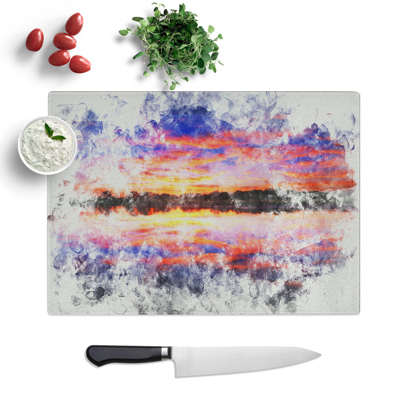 Evening Sunset Watercolour Chopping Board, 0.4cm H x 28.5cm W x 39cm L