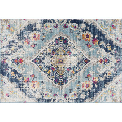 Tapis oriental lavable antidérapant bleu 12 pi x 18 pi