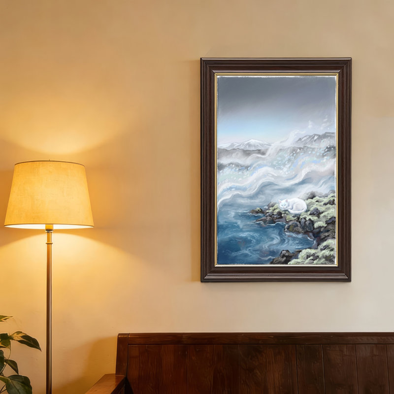 Art mural antique sur toile encadré doré pour le salon, la chambre à coucher, le bureau ou le vestibule - Décoration murale décorative avec paysage enneigé