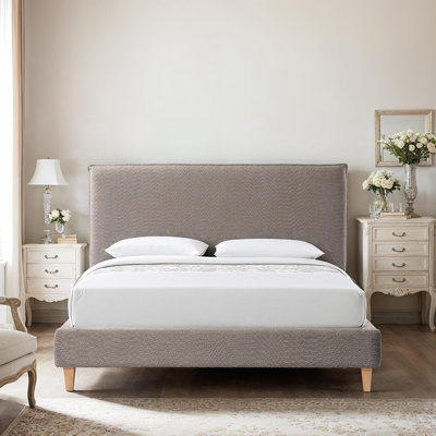 Lit plateforme tapissier grand format Vireo, boucle tungstène gris, cadre en bois, réduction du bruit, capacité de 800 lb