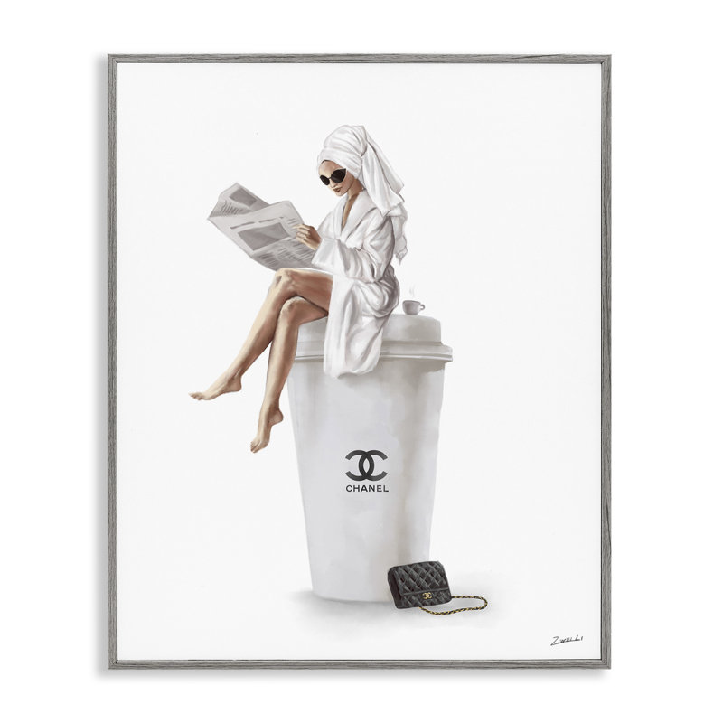 Chic chic café et sac à main femme robe de chambre gris ferme rustique surdimensionnée, estampe numérique de Ziwei Li