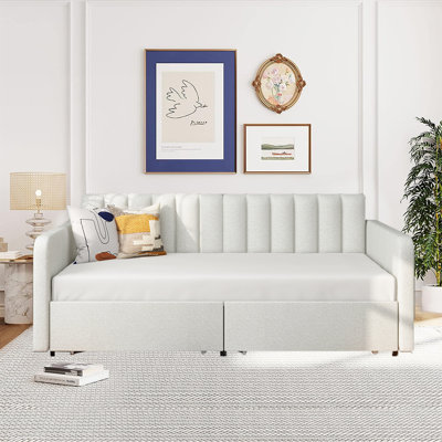81" Width Twin Size Upholstered Daybed with 2 Drawers,Ribbed Tufted Backrest