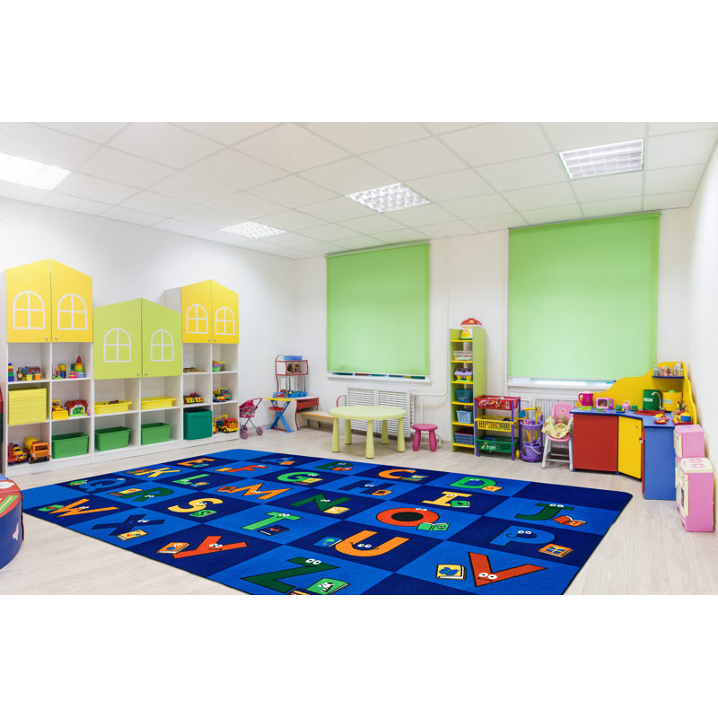 Large Blue Alphabet Tufted Rectangular Kids Rug