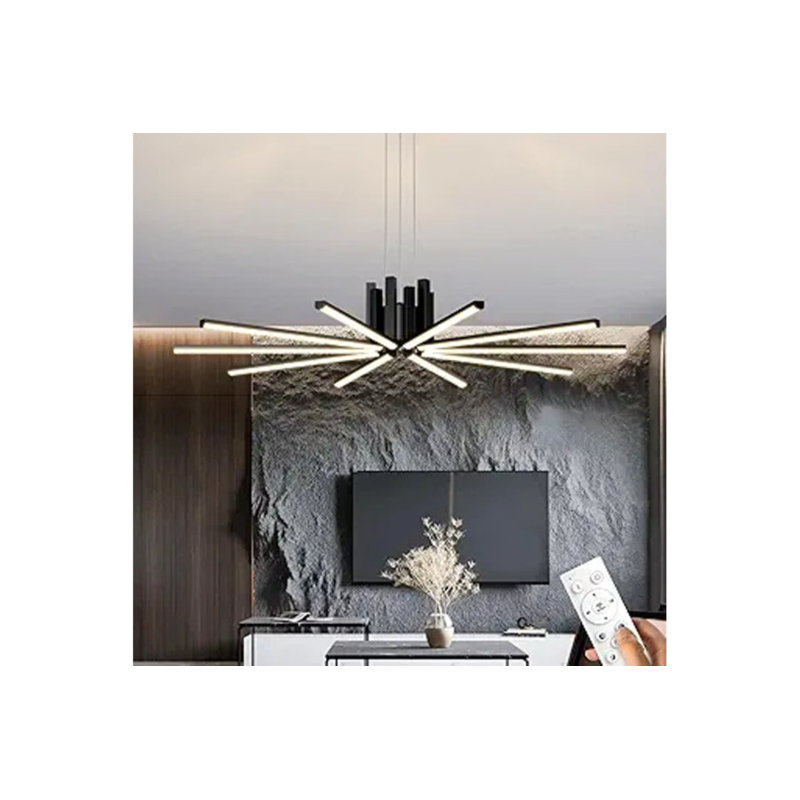 Modern Led Chandelier, Dimmable Black Sputnik Light Fixture With Remote Control, Modern Pendant Light For Dining Room Kitchen Living Room Entryway