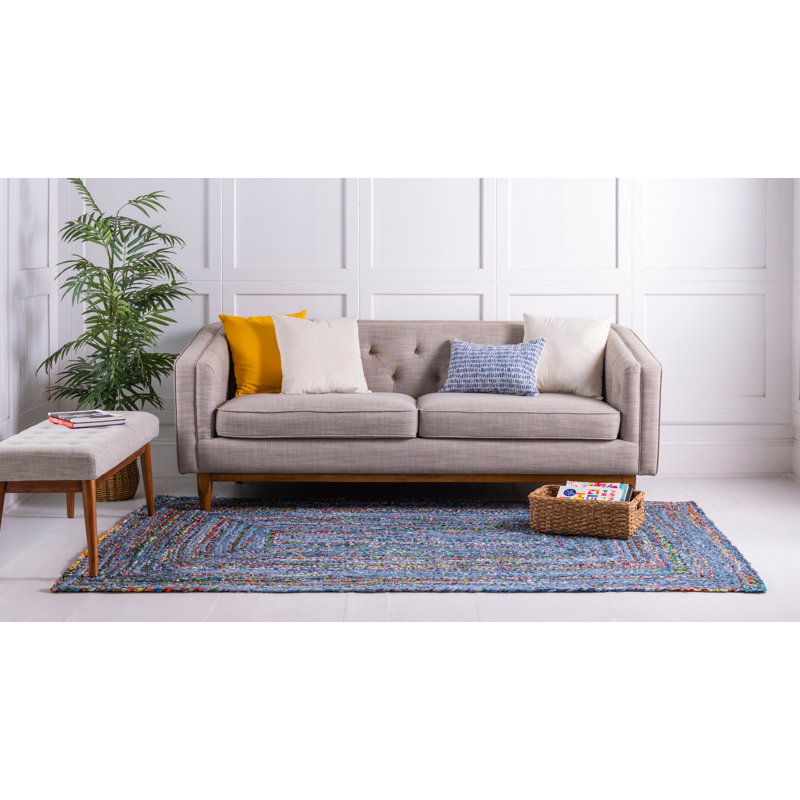 Tapis bleu tressé à la main Tullie, Rectangle 5 pi 1 po x 8 pi
