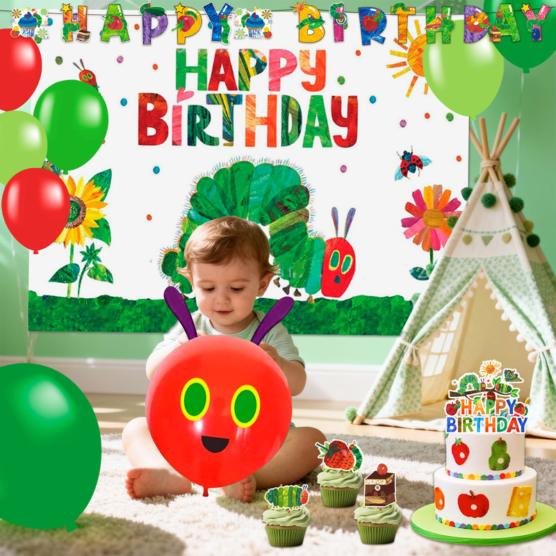 Ensemble de 92 décorations d'anniversaire chenille affamée