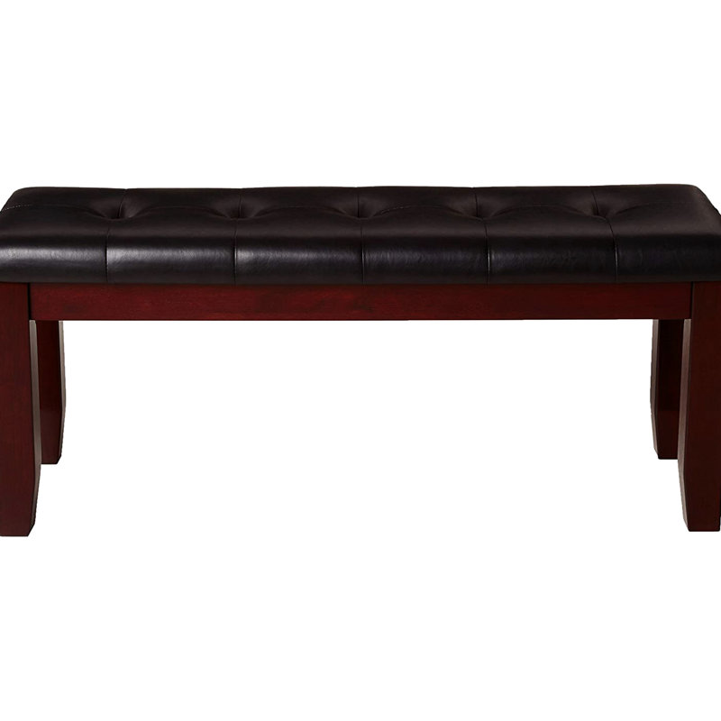 Banc de siège pour la chambre à coucher et le salon, pieds en bois effilés, revêtement, bouton, rectangulaire, solide et construction, banc de chambre brun cerise, similicuir avec capitonnage, finition