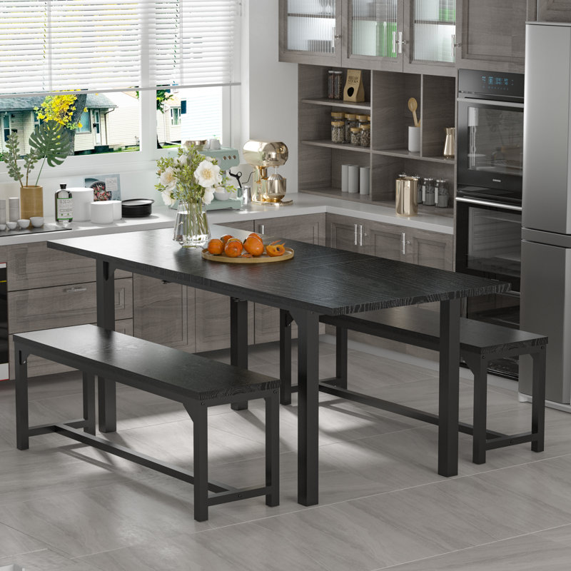Keuna 8 - Person Rectangular 63'' L x 28'' W Expandable Table Dining Set, Black, Black