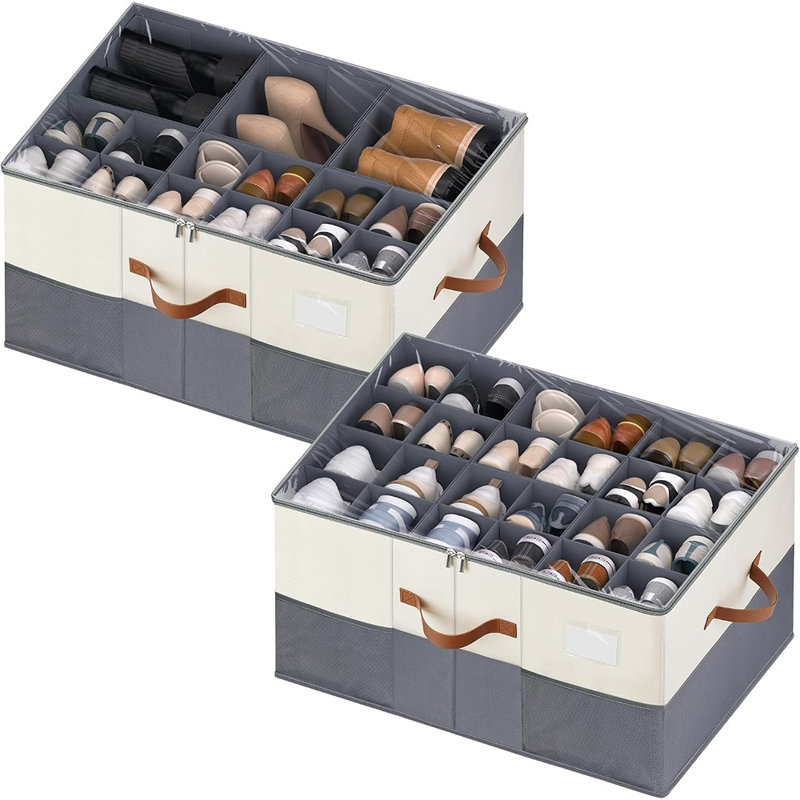 Grand organisateur à chaussures pliable avec séparateurs ajustables et couvercle transparent – ​​Boîte de rangement renforcée pour garde-robe, chambre et entrée