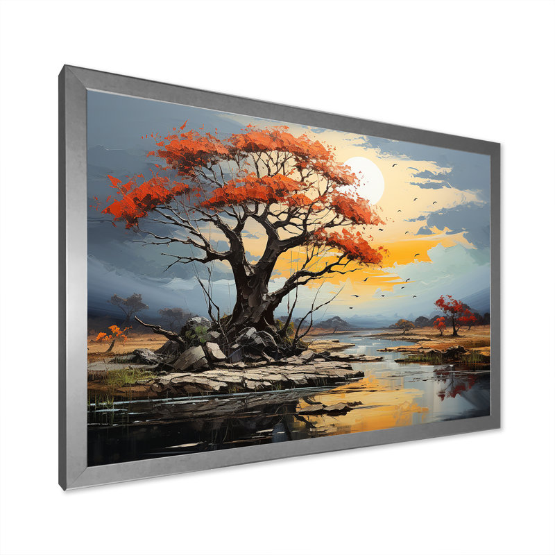 Paysage de baobab rouge sur toile, Cadre photo argenté, H 16 po x l 32 po x P 1 po