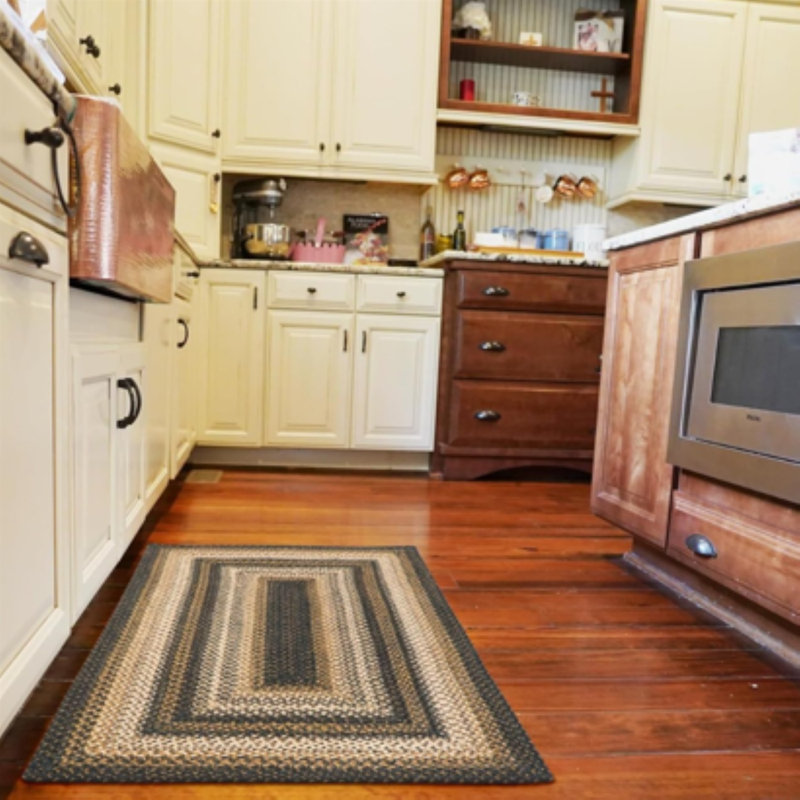 Tapis noir / brun / crème en jute tressé de qualité supérieure Dairius, Rectangle 1 pi 10 po x 6 pi