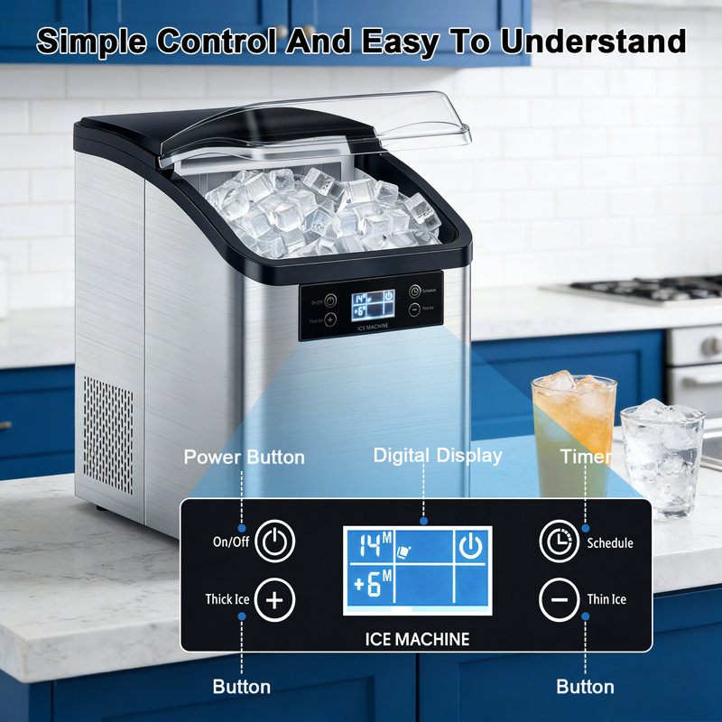 Nugget Ice Makers Countertop,40lbs In 24hrs, 9 Ice Cubes Ready In 6 Mins 9 Sizes,auto-cleaning Ice Makers Portable Ice Machine For Home Kitchen Office Party & Large Families