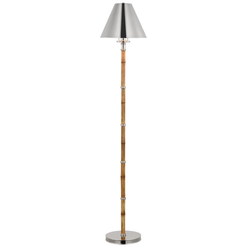 Ralph Lauren Dalfern Petite Reading Floor Lamp, Waxed Bamboo/Polished Nickel, White Parchment