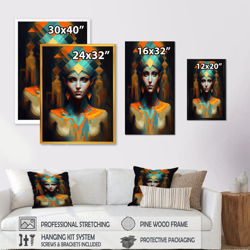 Portrait de la déesse égyptienne III - reproduction sur toile, H 20 po x l 12 po x P 1 po