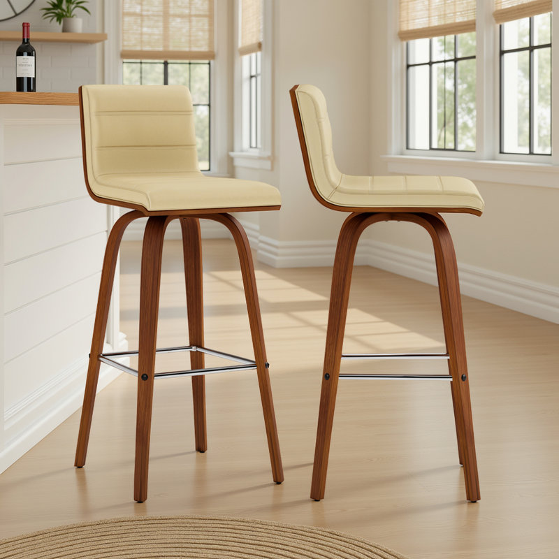 Tabouret de bar pivotant à hauteur de comptoir ou à hauteur Vienna Vienna, Crème / noyer, 2