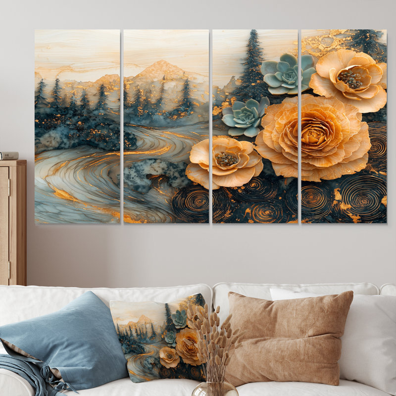 Samaire II - Succulent Wall Art - Art mural sur toile, H 28 po x l 48 po, 4