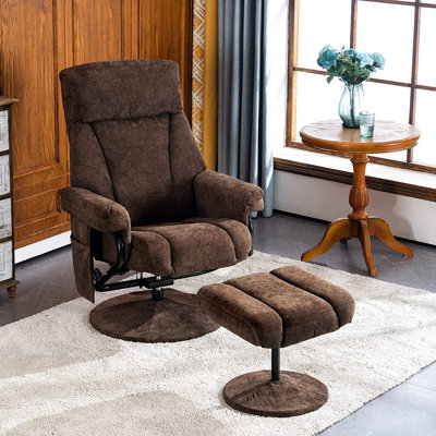 Recliner with Ottoman, Reclining Chair with Massage, Chenille Fabric Swivel Recliner Chairs