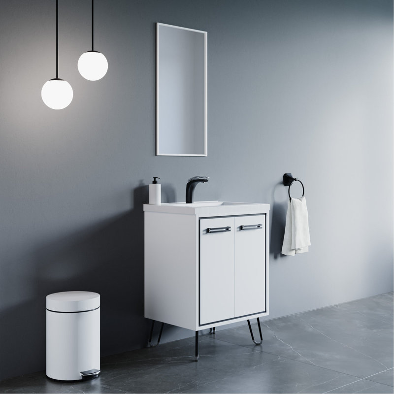 Lunea 24'' Single Bathroom Vanity with Drop-In Ceramic Sink – Soft-Close Doors, Scandinavian Style & Concealed Hinges