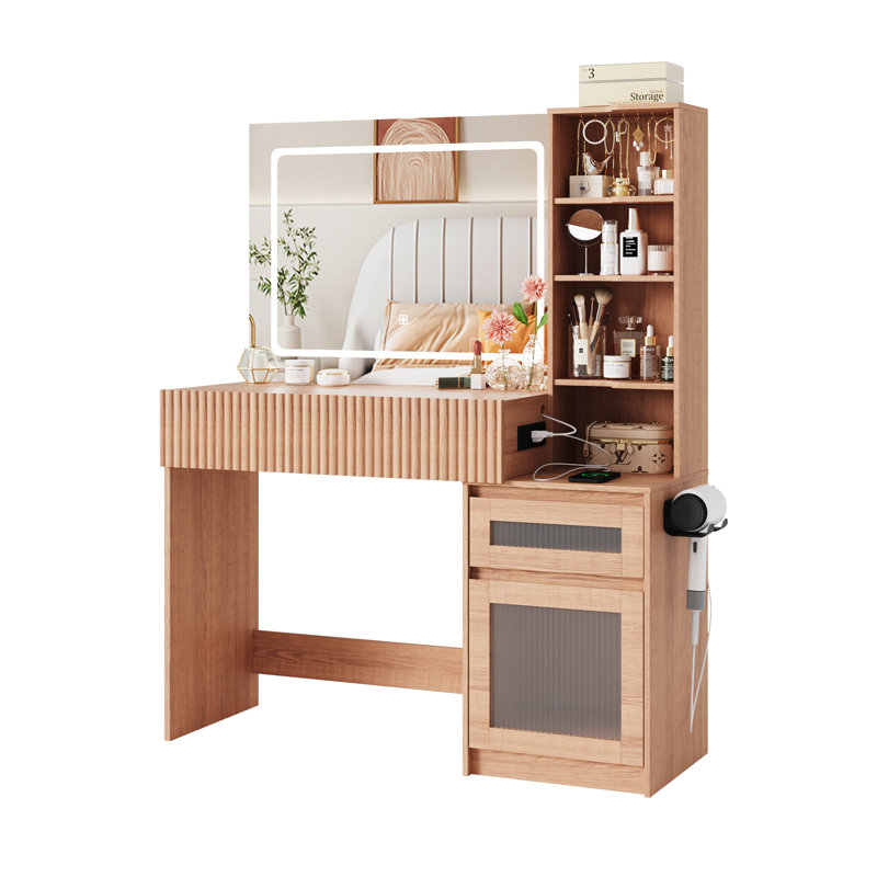Large 43.3”W Makeup Vanity With Adjustable Light