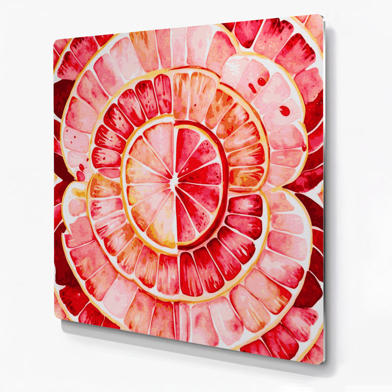Fruit, pamplemousse, rose, art mural en métal, H 32 po x l 32 po