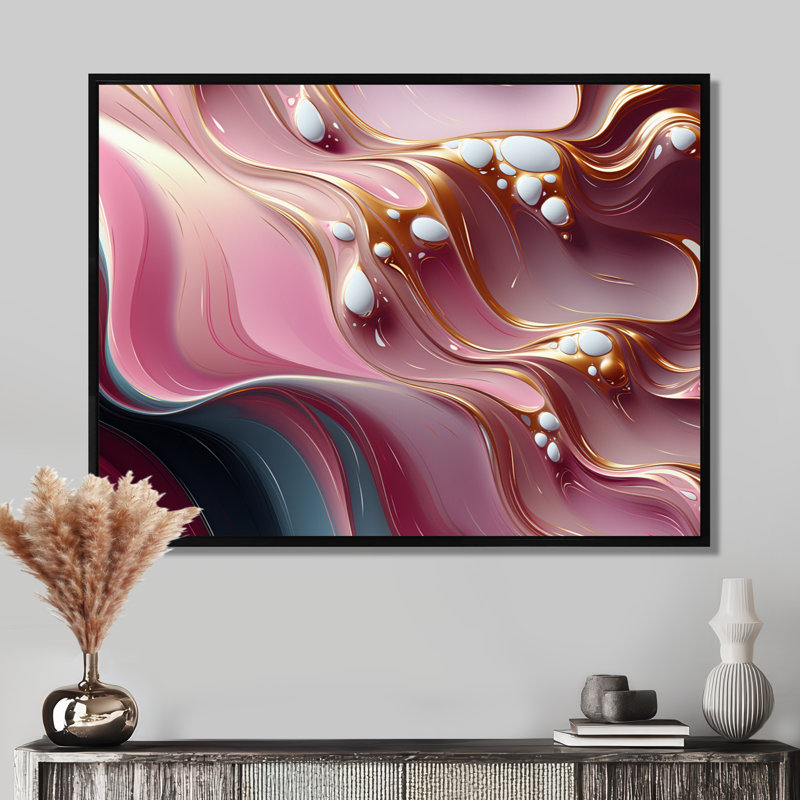 «Gold Streams», art mural vagues, H 30 po x l 40 po x P 1,5 po, Toile avec cadre flottant noir