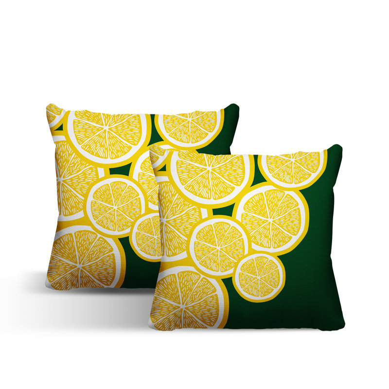 Oreiller carré intérieur / extérieur jaune Lulu, L 17 po x H 17 po, Jaune / vert