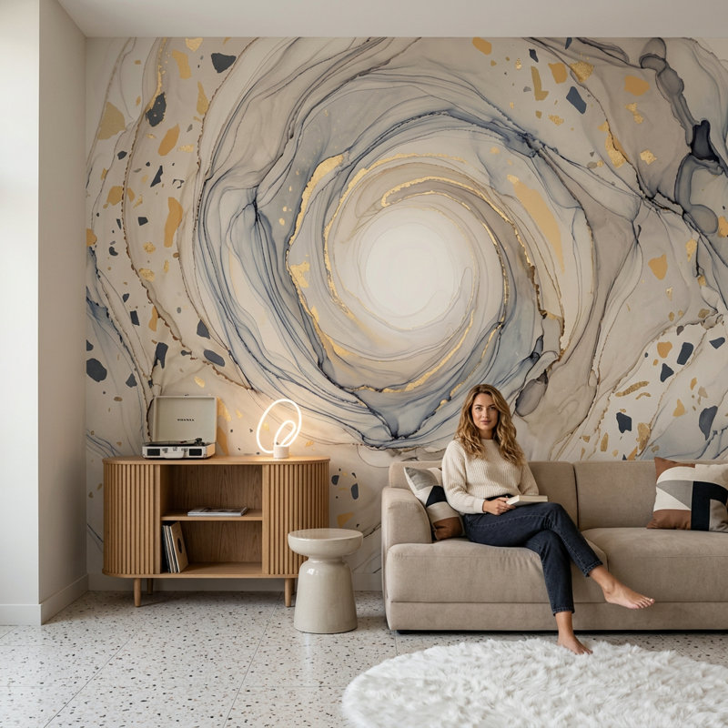 Abstrait marbre tourbillon de papier peint inspiré d'une géode, 120"x96", Peel and Stick