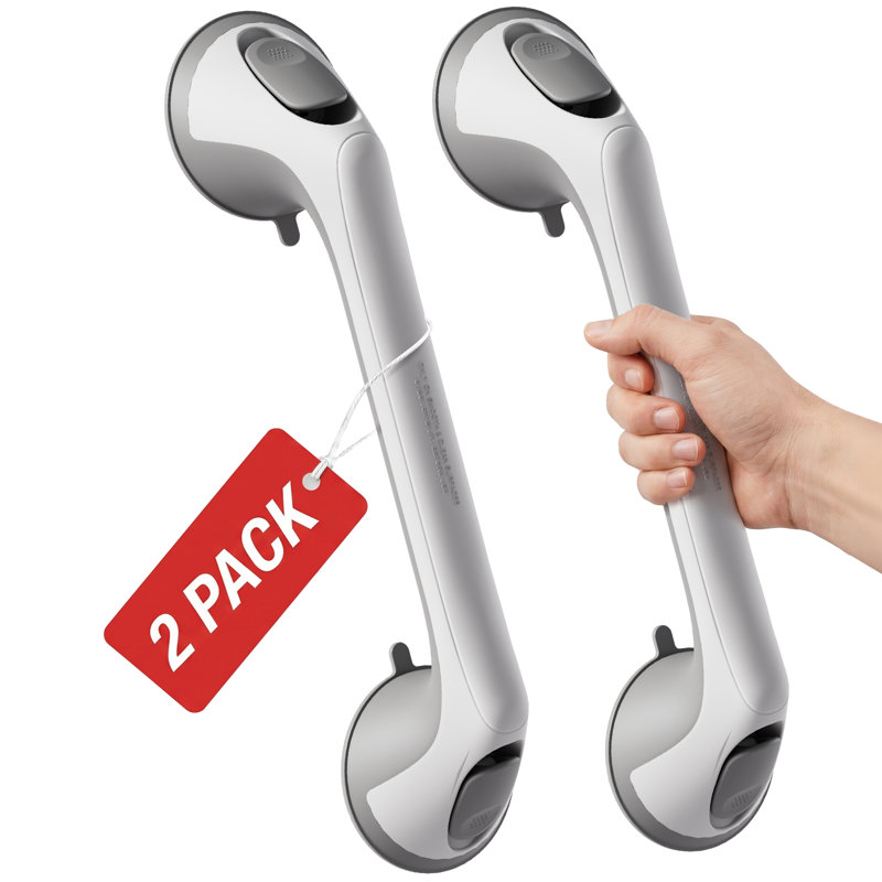 Barre d'appui de douche à ventouse 16 po, paquet de 2, Gris / Blanc