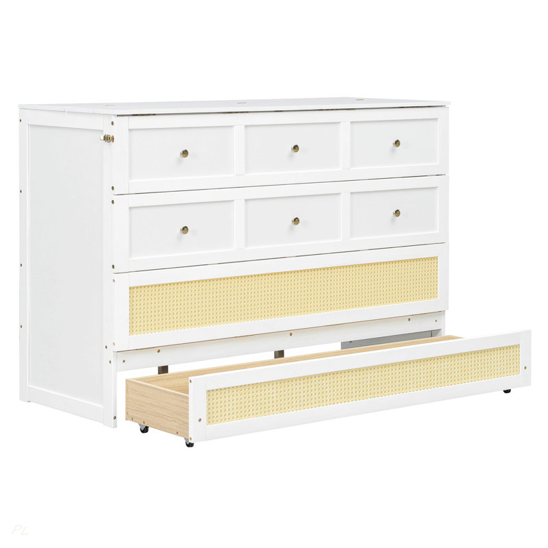Grand lit escamotable avec grands tiroirs, White, Queen