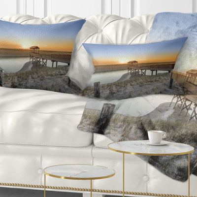 Landscape Printed Watchtower at North Sea Dunes Lumbar Pillow