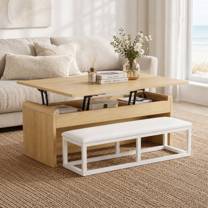 Banc rembourré Senna, Bois naturel