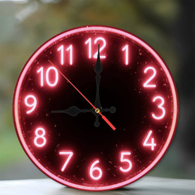 Neon Style Red Clock Face Numbers