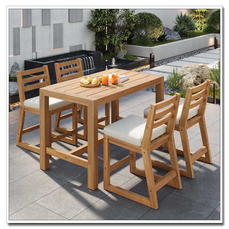 5-Piece Rustic Patio Bar Set, Light Teak