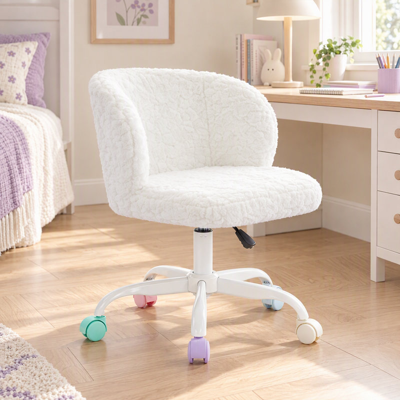 Chaise de bureau à domicile avec tissu en laine d'alpaga haut de gamme, Blanc
