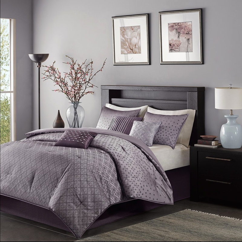 7 édredon mauve très grand à paillettes, Édredon de très grande taille et 6 pièces suppl, Mauve