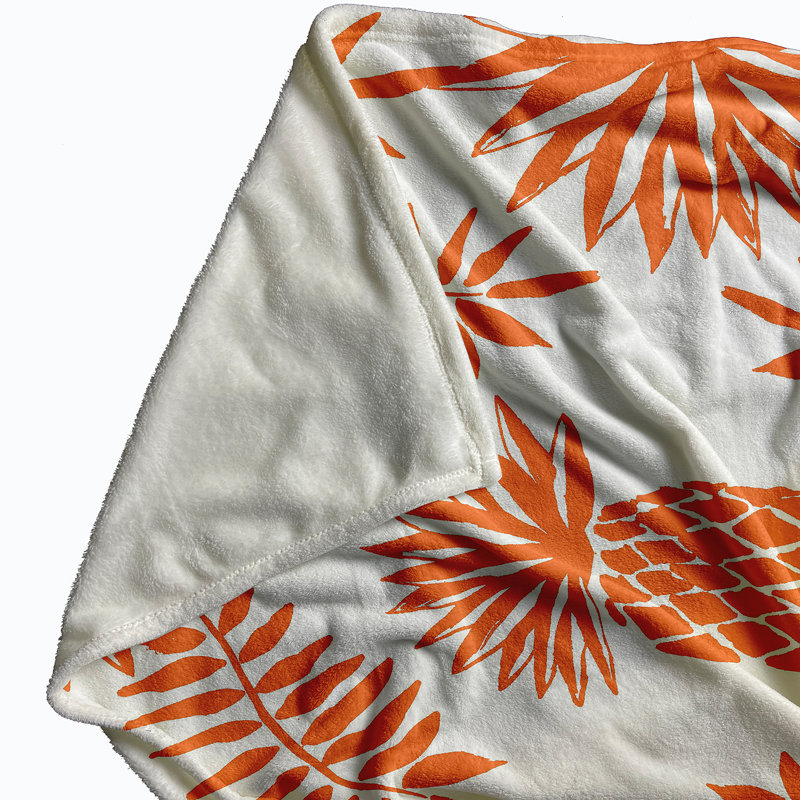 Botanical Blooms Fleece Throw Blanket, 60" W x 80" L, 1.95, Orange
