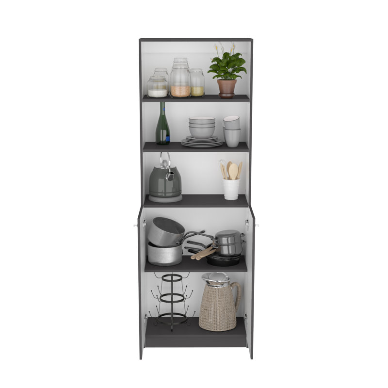 Ensemble de bibliothèque 2 pièces Layton, 49 po de largeur avec 8 tablettes et armoire double porte, ensemble de salon Gris mat - blanc