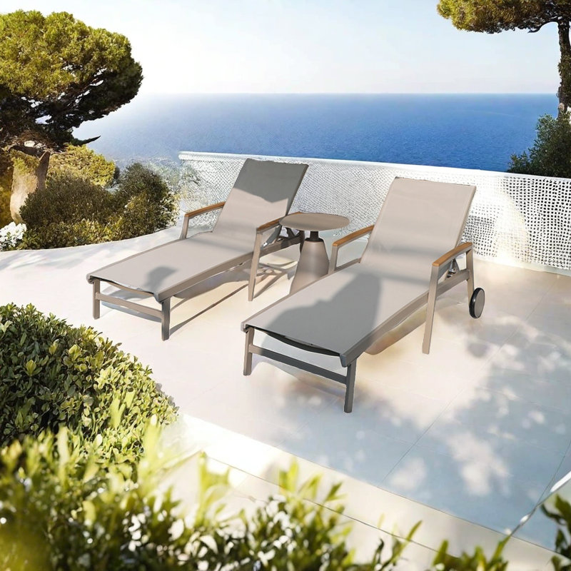 Adjustable Outdoor Lounge Chair With Wheels Outdoor Chaise Lounge Set with Table