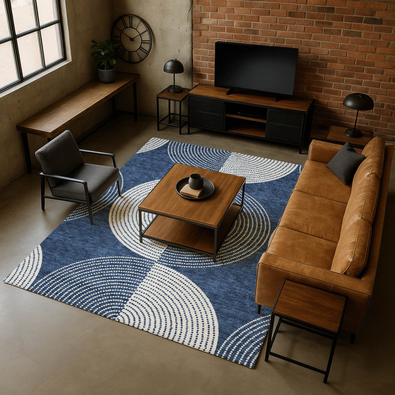Premium Machine Washable Mayfield AMF2275 Geometric Rug, 8' x 10', Navy
