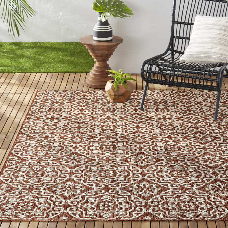Nicole Miller New York Patio Country Danica Geometric Indoor/Outdoor Area Rug, Rectangle 7'9" x 10'2", Terracotta/Ivory