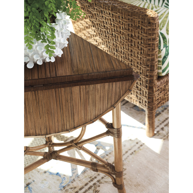 Round Light Brown Bamboo Veneer Drop-Leaf Accent Table