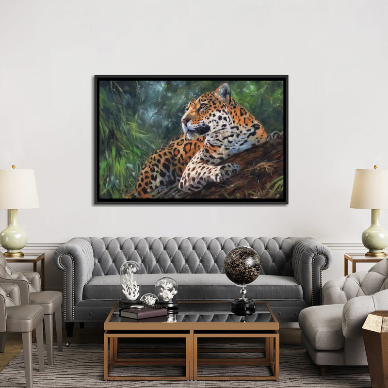 «Jaguar in Tree», impression sur toile, H 18 po x l 26 po x P 1,5 po, Toile avec cadre noir, Pas de tapis