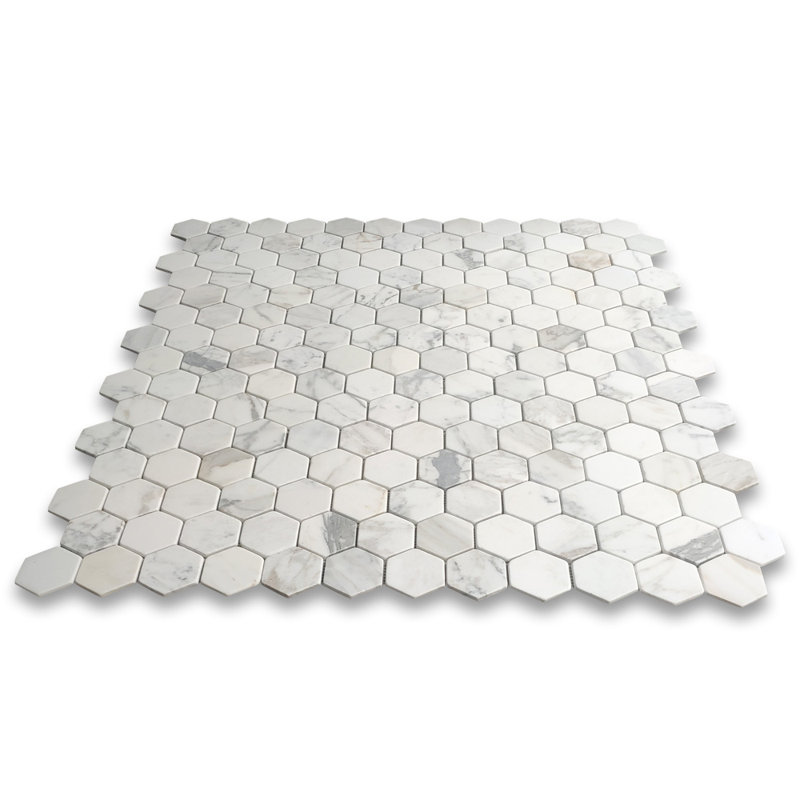 Carreau de mosaïque en marbre 12 po x 11 po Calacatta, Gris
